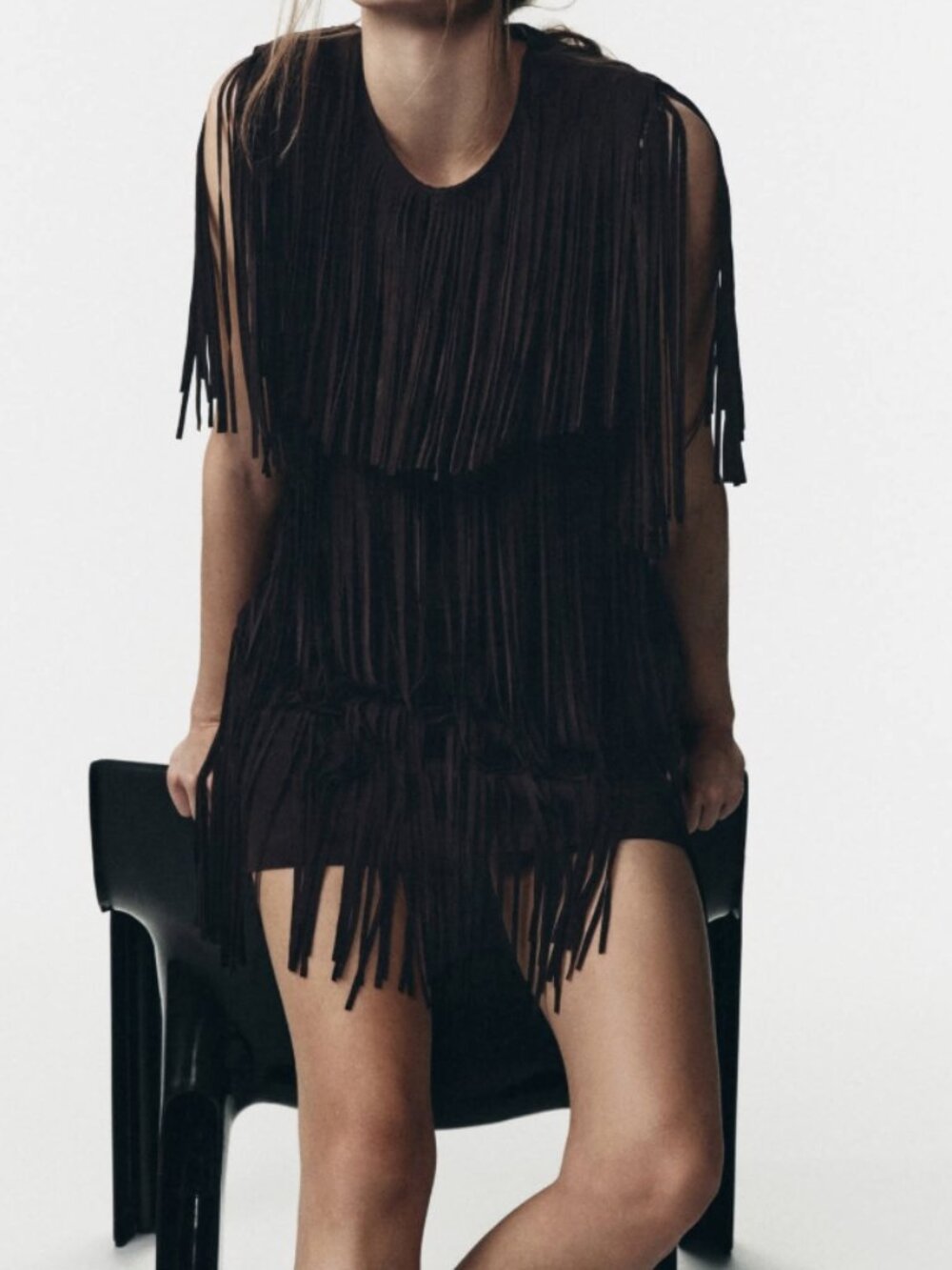 ZARA Fringe Black Mini Dress